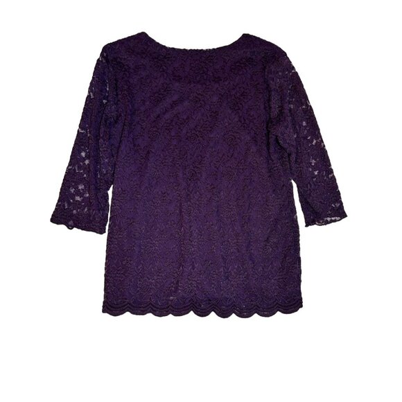 Christopher & Banks Women's Purple Lace 3/4 Sleeve Top L Formal‎ - Picture 2 of 8
